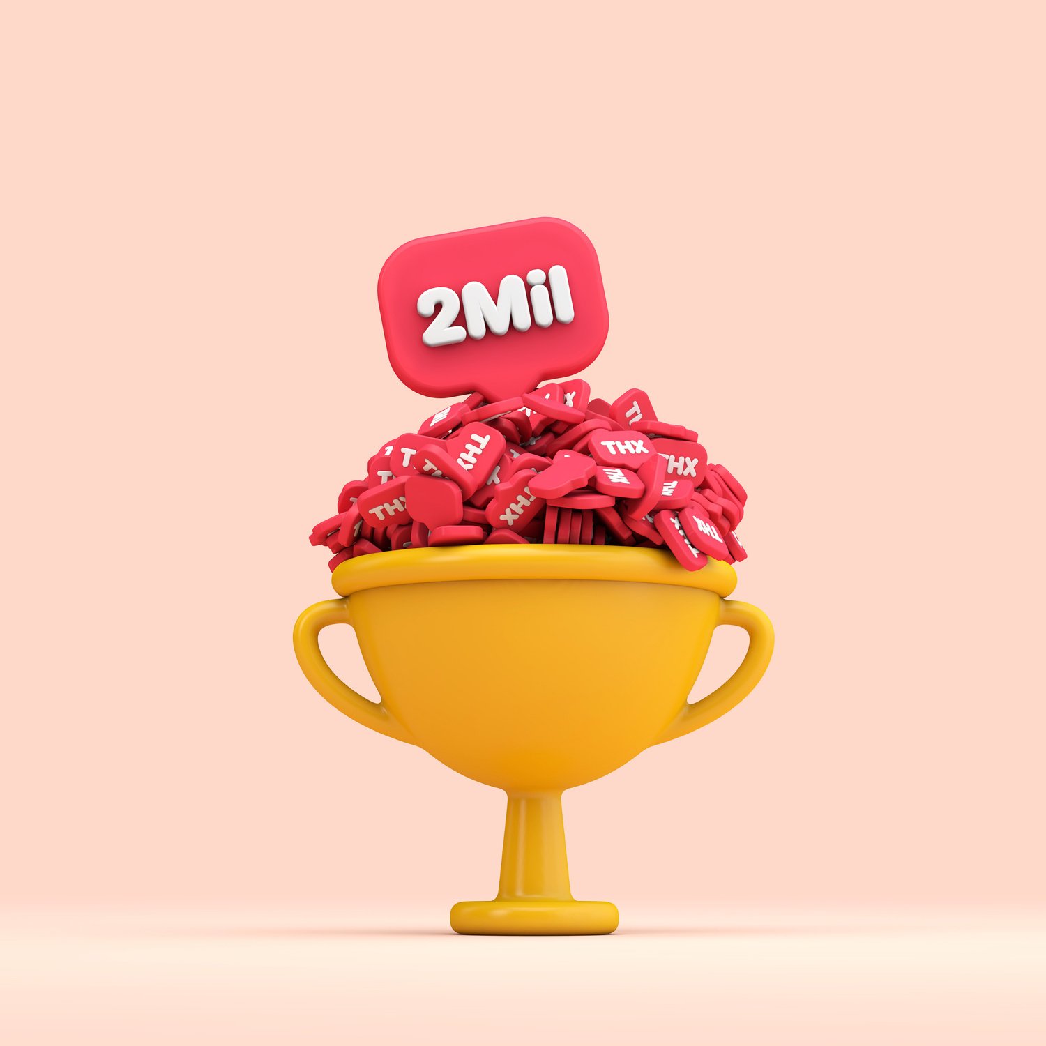 Thank You 2 Million Social Media Followers Celebration Trophy. 3D Render